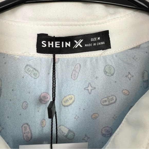 SHEIN X Dash of Pep Plus Allover Pill Print Shirt Blue Dress Womens size medium - Picture 6 of 10